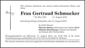 Traueranzeige Gertraud Schmucker
