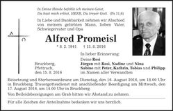 Traueranzeige Alfred Promeisl