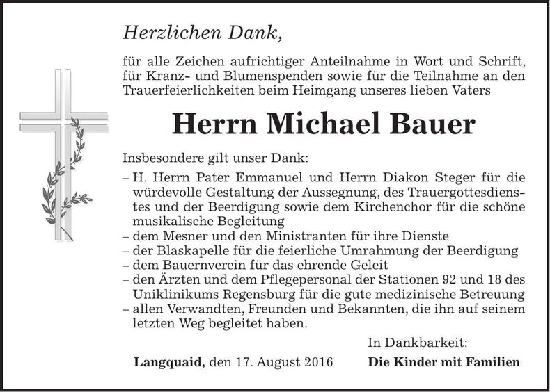 Traueranzeige Michael Bauer