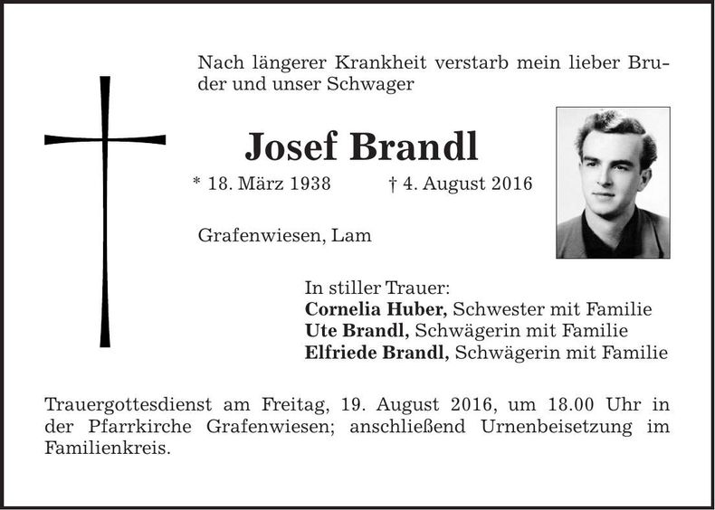 Traueranzeige Josef Brandl