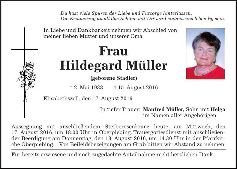 Traueranzeige Hildegard Müller