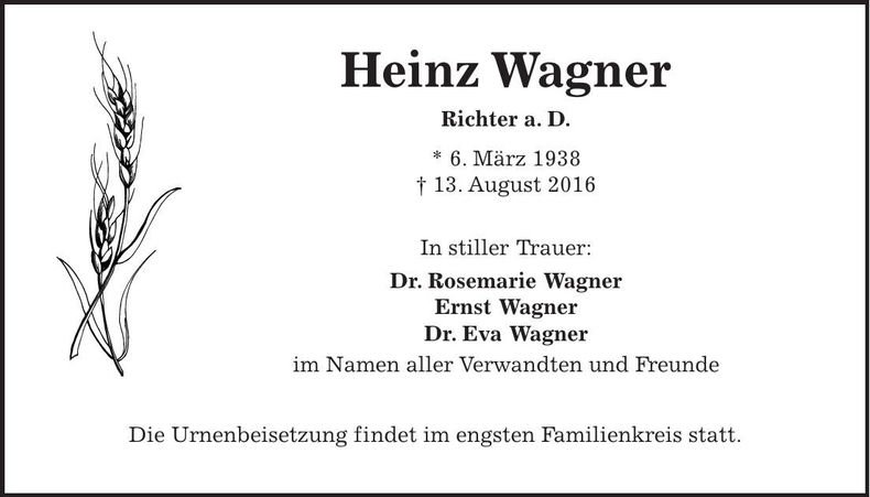 Traueranzeige Heinz Wagner