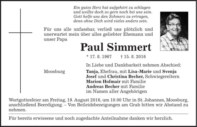 Traueranzeige Paul Simmert