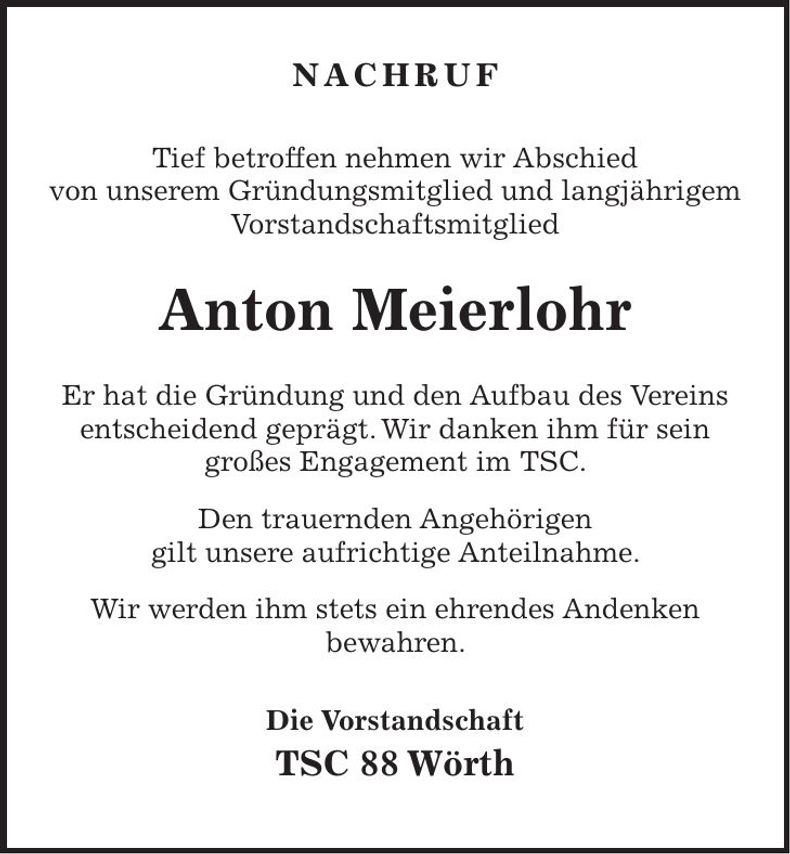 Traueranzeige Anton Meierlohr
