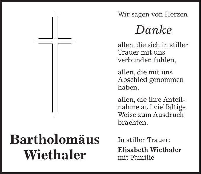 Traueranzeige Bartholomäus Wiethaler