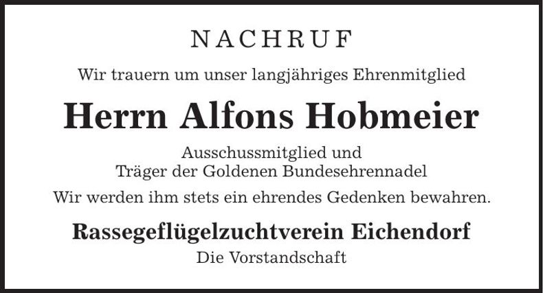 Traueranzeige Alfons Hobmeier
