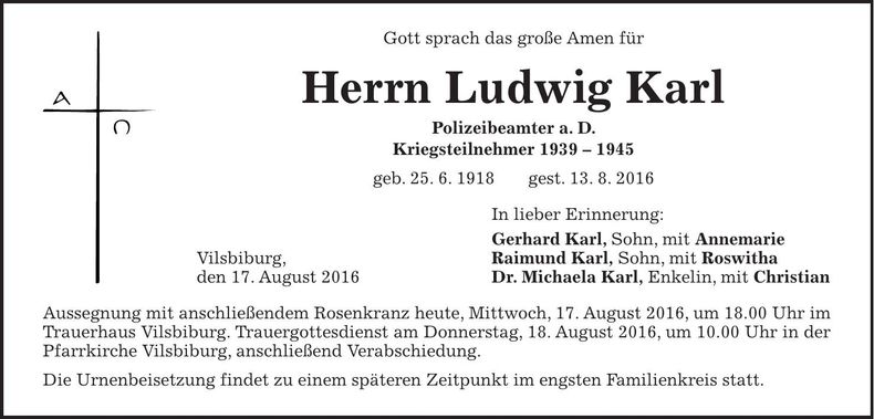 Traueranzeige Ludwig Karl