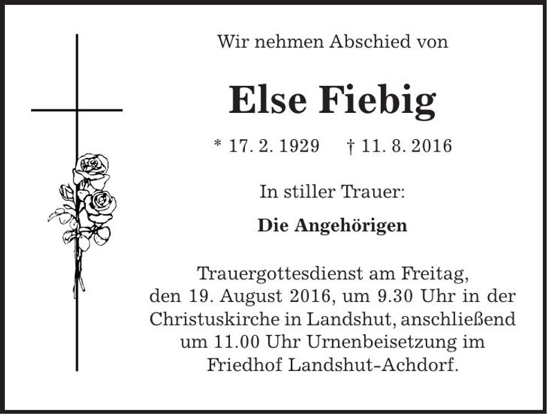 Traueranzeige Else Fiebig