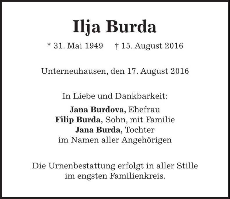 Traueranzeige Ilja Burda