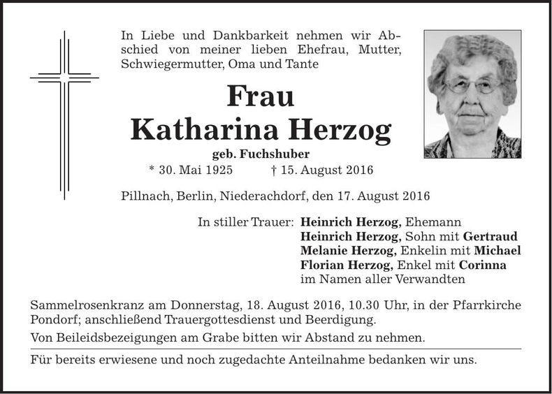 Traueranzeige Katharina Herzog