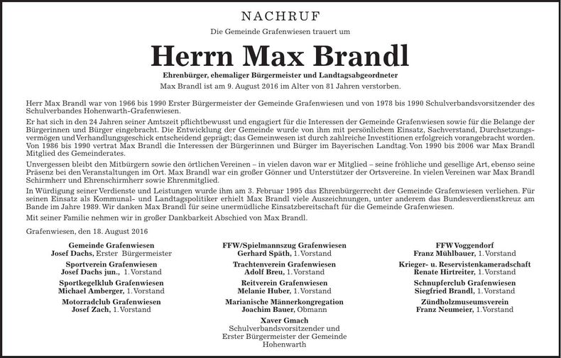 Traueranzeige Max Brandl