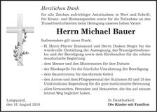 Traueranzeige Michael Bauer