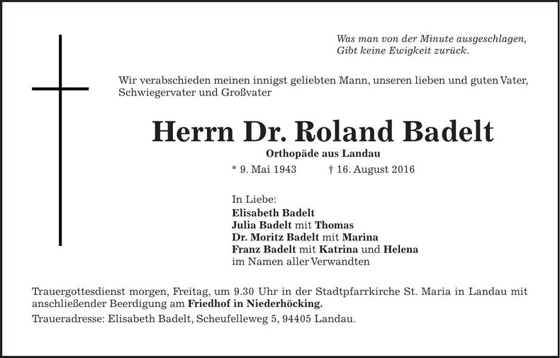 Traueranzeige Dr. Roland Badelt