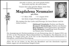 Traueranzeige Magdalena Neumaier