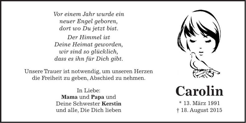 Traueranzeige Carolin Nachreiner
