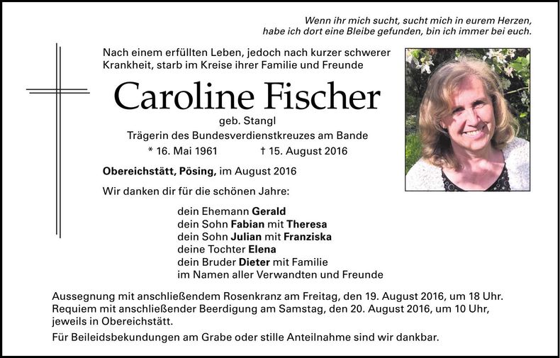 Traueranzeige Caroline Fischer