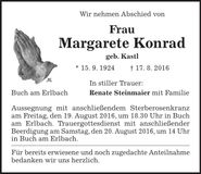 Traueranzeige Margarete Konrad