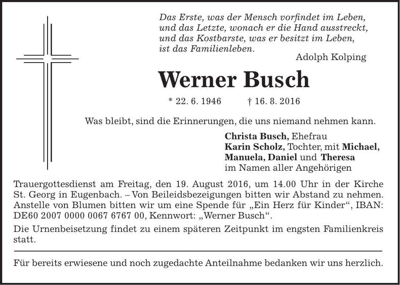 Traueranzeige Werner Busch