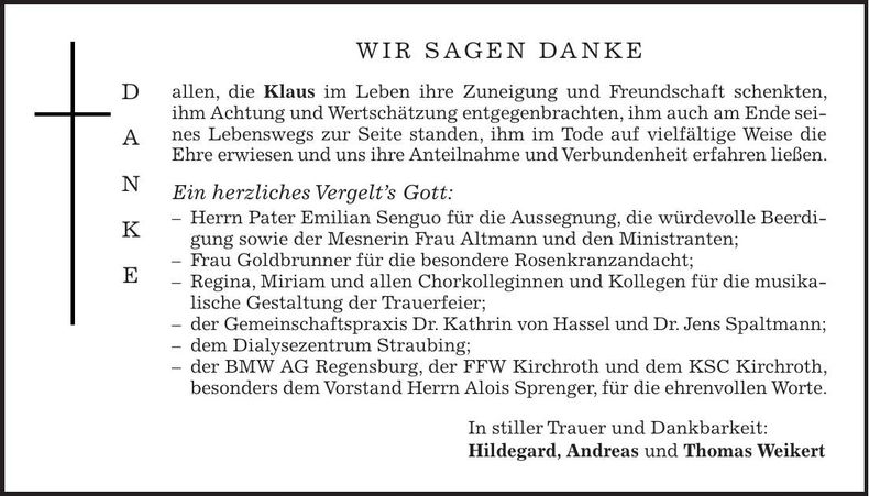 Traueranzeige Klaus Weikert