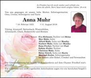 Traueranzeige Anna Muhr