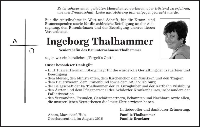 Traueranzeige Ingeborg Thalhammer