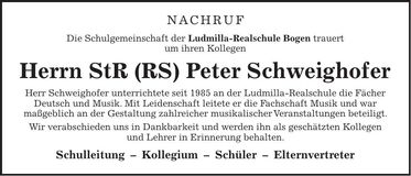 Traueranzeige Peter Schweighofer