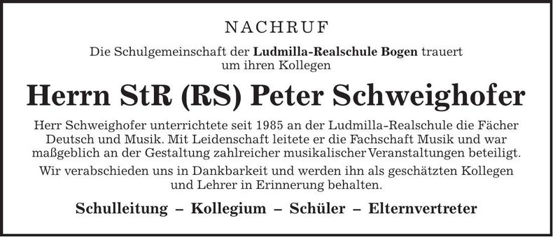 Traueranzeige Peter Schweighofer