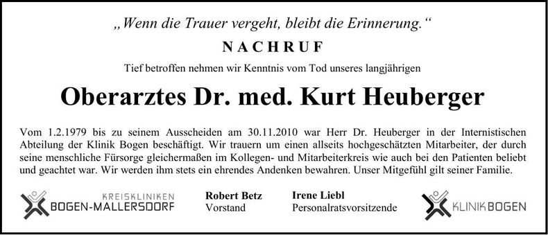 Traueranzeige Kurt Dr. Heuberger