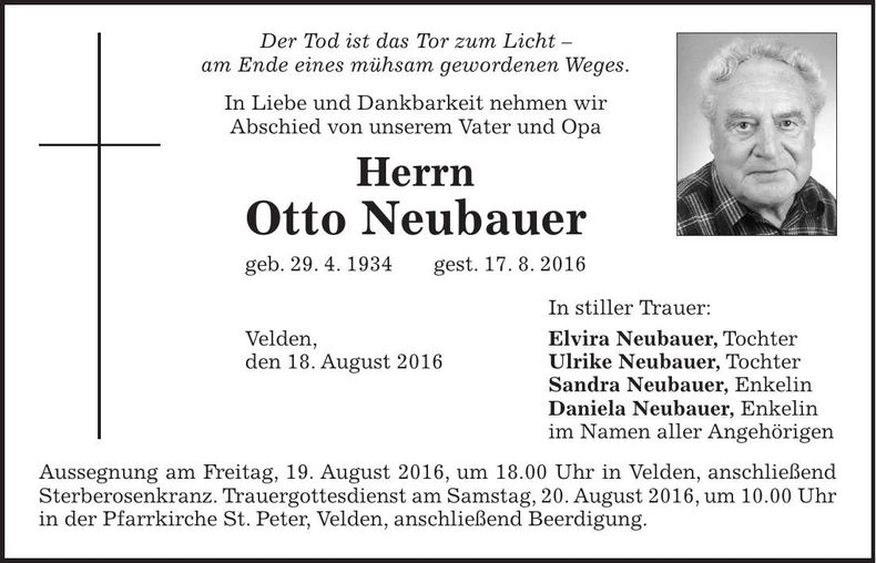 Traueranzeige Otto Neubauer