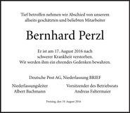 Traueranzeige Bernhard Perzl