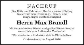 Traueranzeige Max Brandl