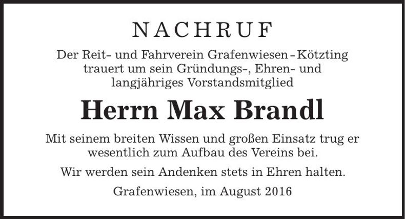 Traueranzeige Max Brandl