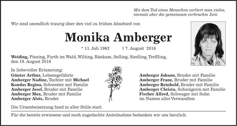 Traueranzeige Monika Amberger