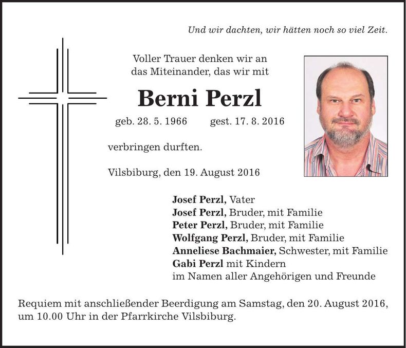 Traueranzeige Berni Perzl