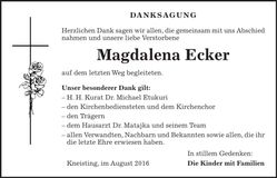 Traueranzeige Magdalena Ecker