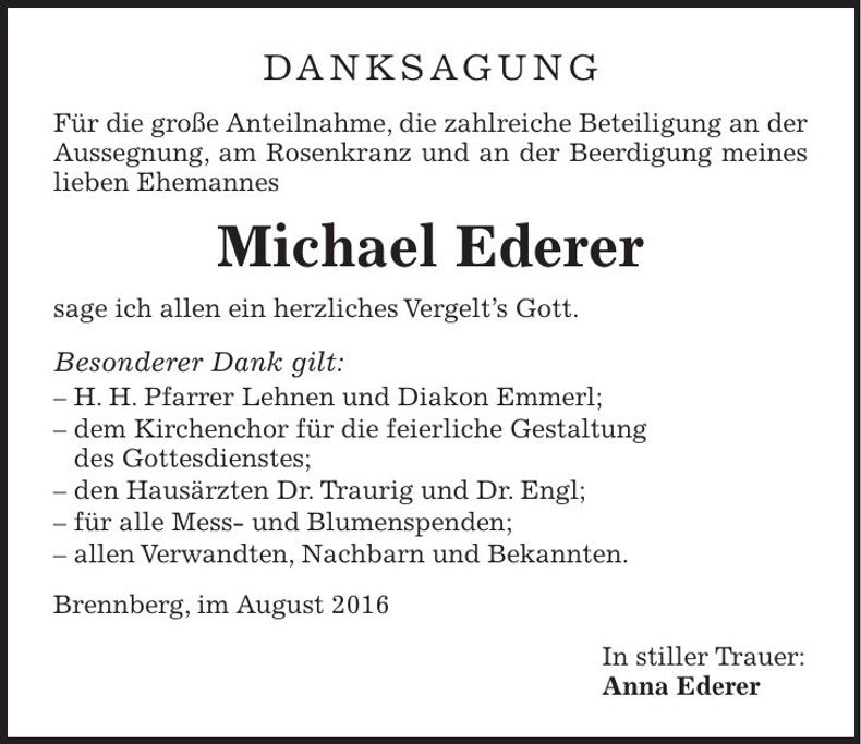 Traueranzeige Michael Ederer