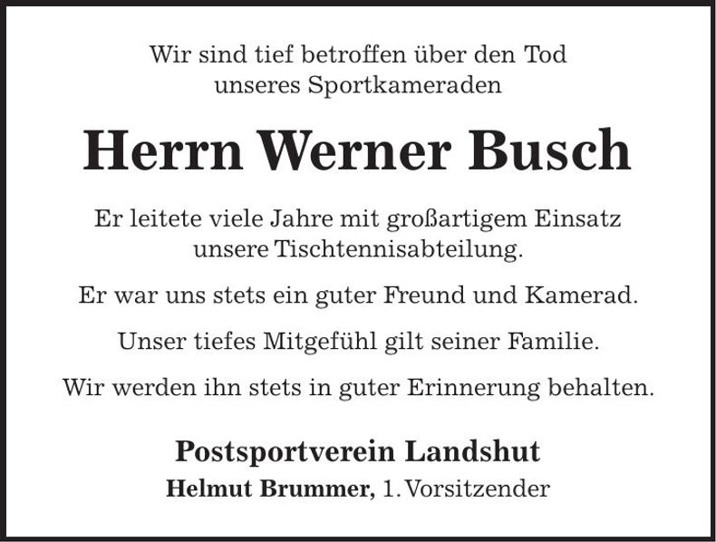 Traueranzeige Werner Busch