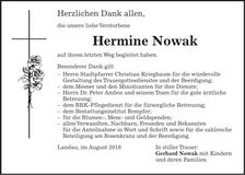 Traueranzeige Hermine Nowak
