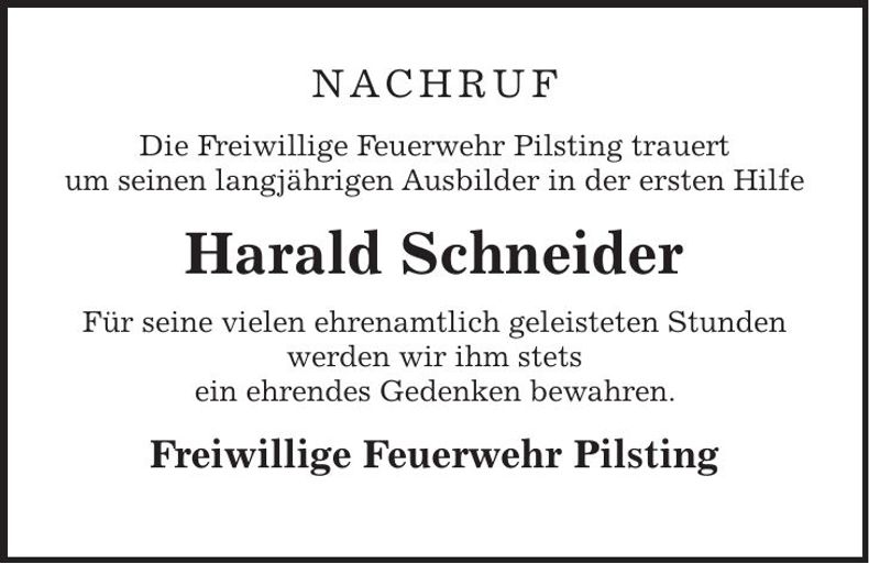 Traueranzeige Harald Schneider