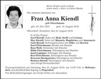 Traueranzeige Anna Kiendl
