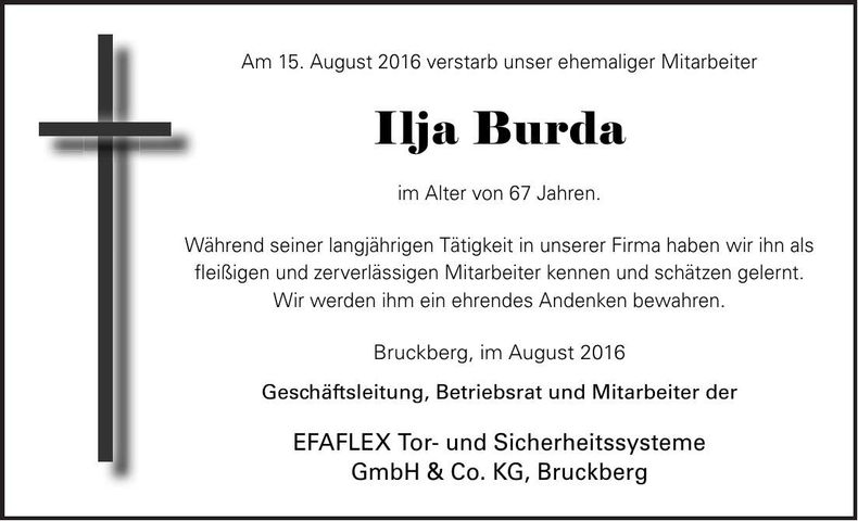 Traueranzeige Ilja Burda