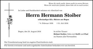 Traueranzeige Hermann Stoiber