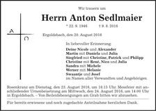 Traueranzeige Anton Sedlmaier