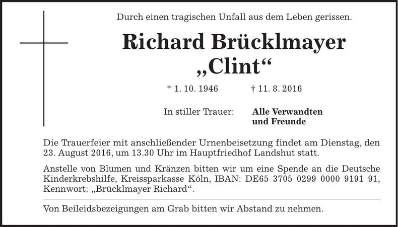 Traueranzeige Richard Brücklmayer