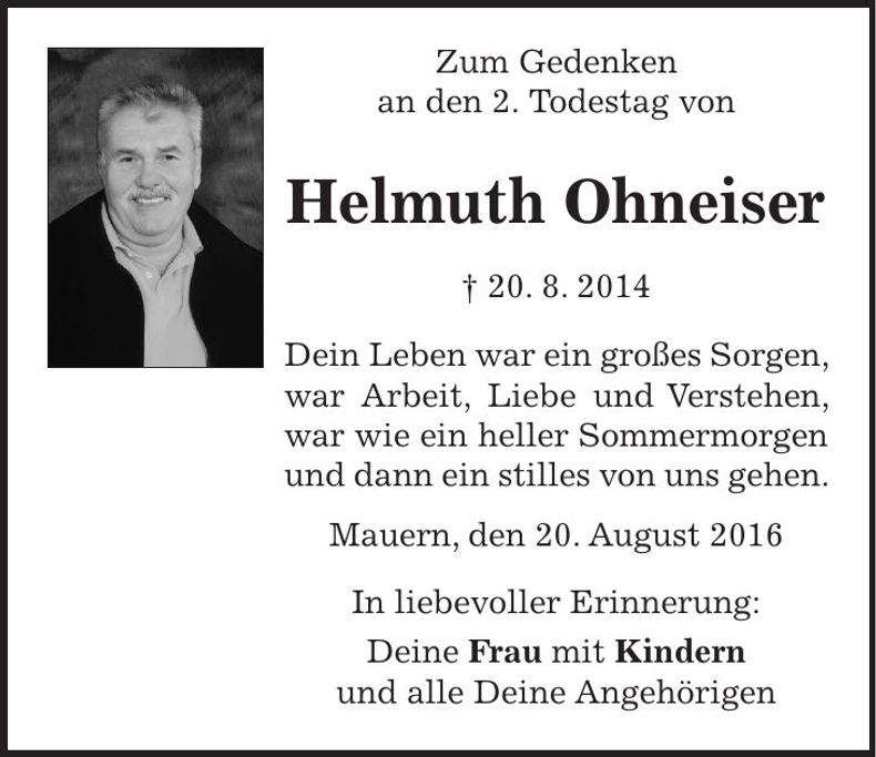Traueranzeige Helmuth Ohneiser