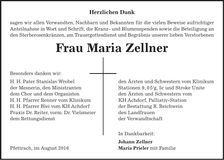 Traueranzeige Maria Zellner