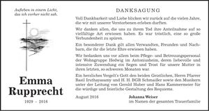 Traueranzeige Emma Rupprecht