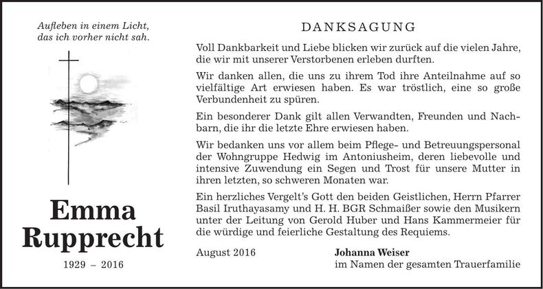 Traueranzeige Emma Rupprecht