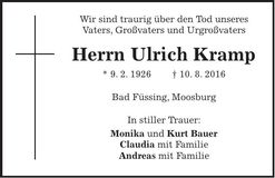 Traueranzeige Ulrich Kramp