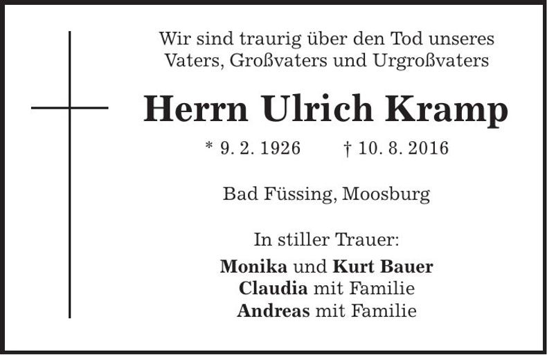 Traueranzeige Ulrich Kramp